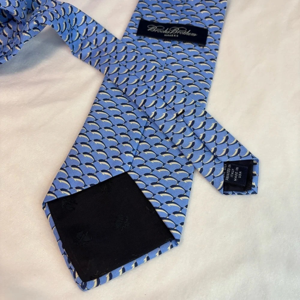 Brooks Brothers Makers Blue Dolphin Print Silk Tie